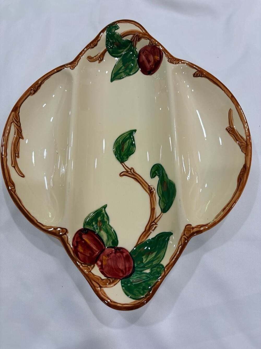Vintage Franciscan Earthenware Apple Pattern 3-Part Divided Relish Serving Dish